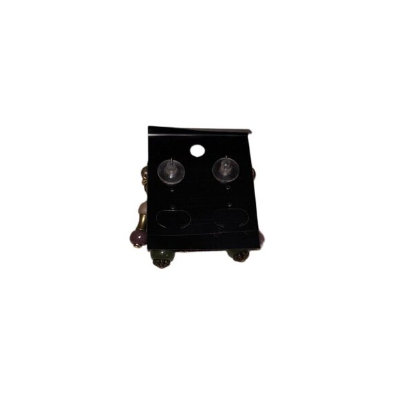 Vtg Gold-toned & Beaded Multicolor Dangling Earrings, Statement Retro Elegant - Picture 3 of 3